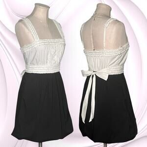 BCBGMAXAZRIA Maid Babydoll Y2K Mini Dress Ruffle Shirred Bubble Hem Coquette